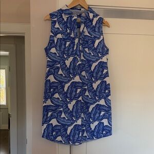 Vineyard Vines Blue and White Leaf Print Midi Dress